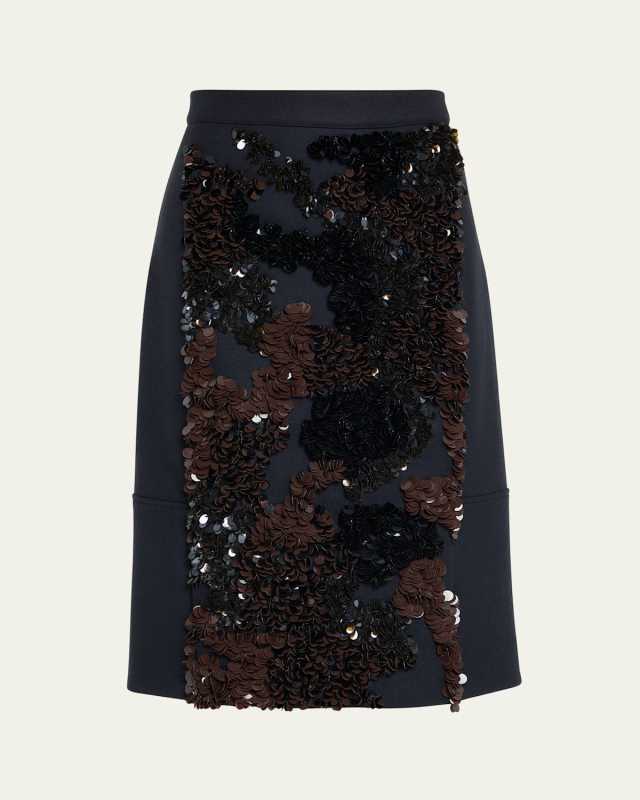 Sequined Wool Midi Skirt